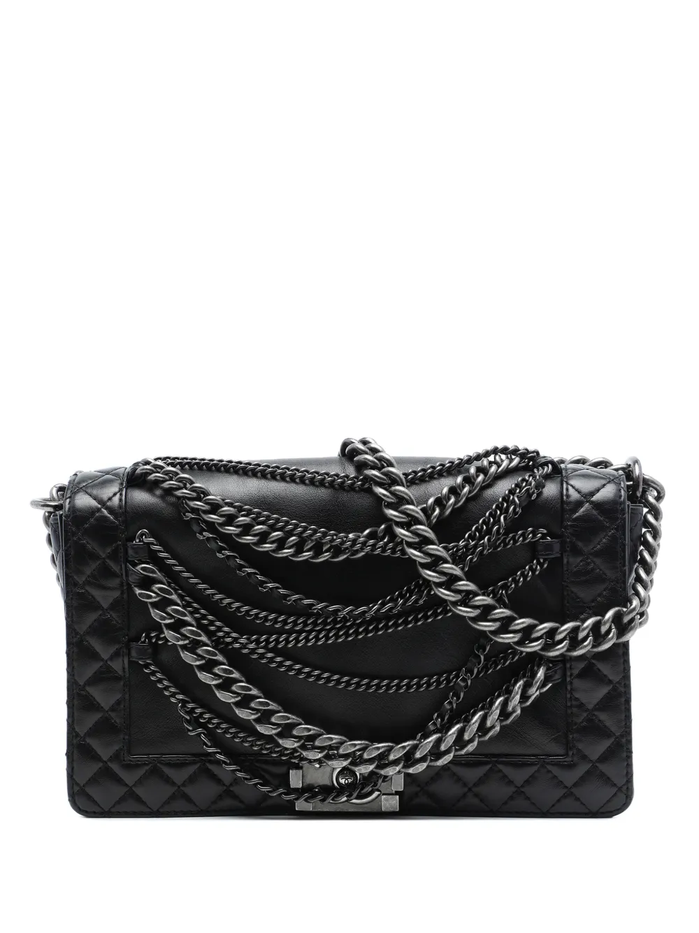 CHANEL Pre-Owned 2013-2014 Paris Dallas Medium Lambskin Enchained Boy Flap crossbody bag - Nero