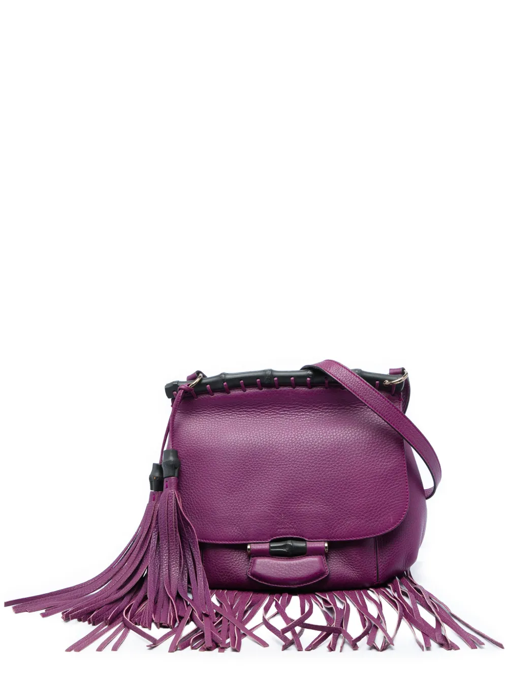 Gucci Pre-Owned Borsa a tracolla Nouveau media in pelle di vitello con frange e bambù 2016-2026 - Viola