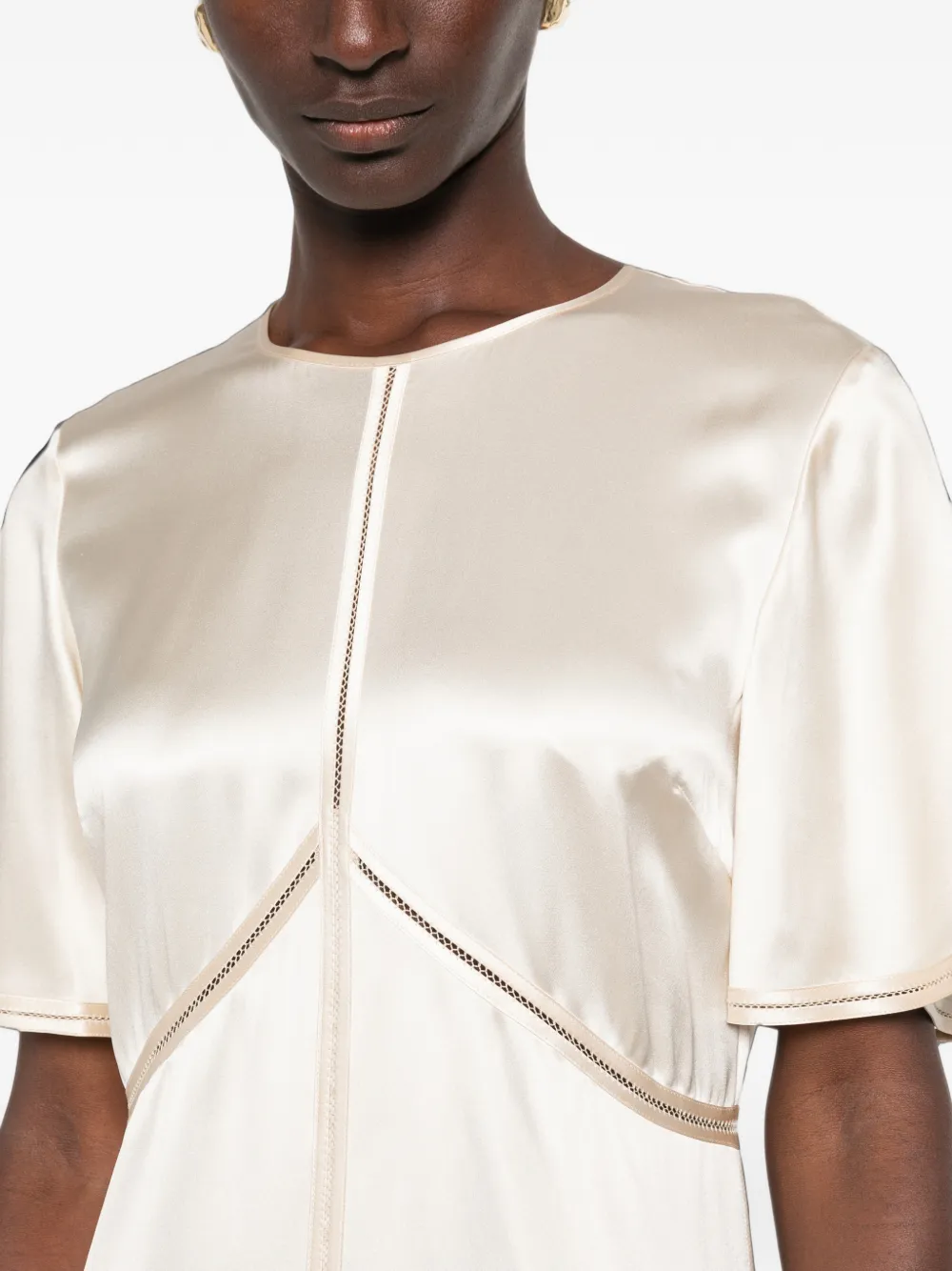 JOSEPH Satijnen midi-jurk met franje afwerking Beige