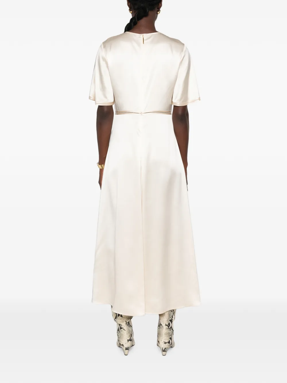 JOSEPH Satijnen midi-jurk met franje afwerking Beige