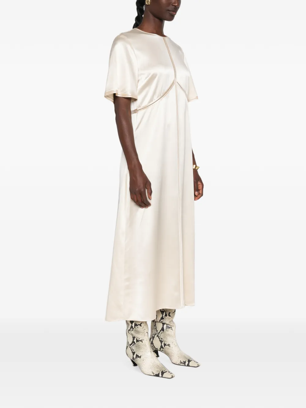 JOSEPH Satijnen midi-jurk met franje afwerking Beige