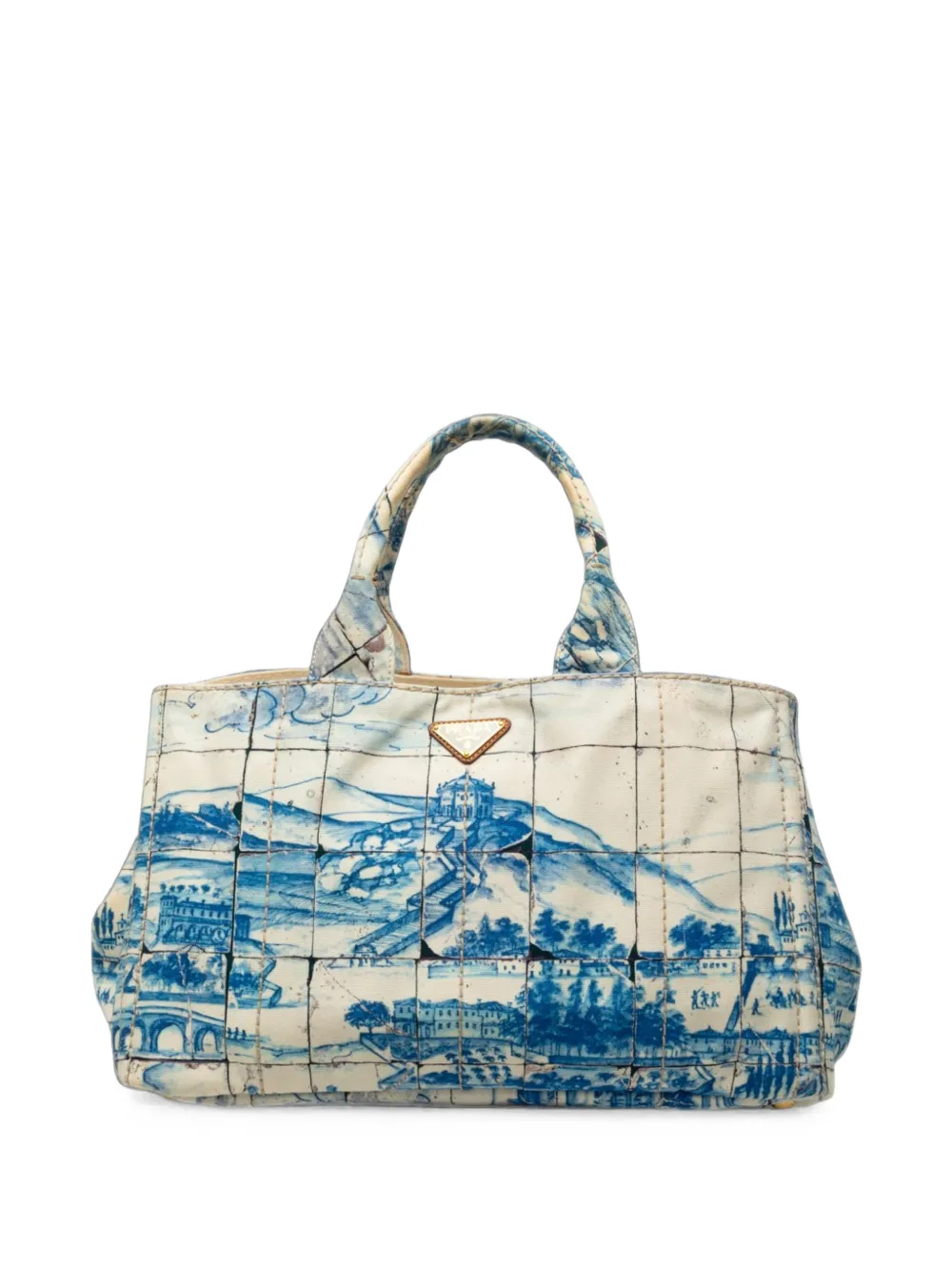 Prada Pre-Owned 2013-2014 Large Canvas Canapa Azulejos satchel - Blu