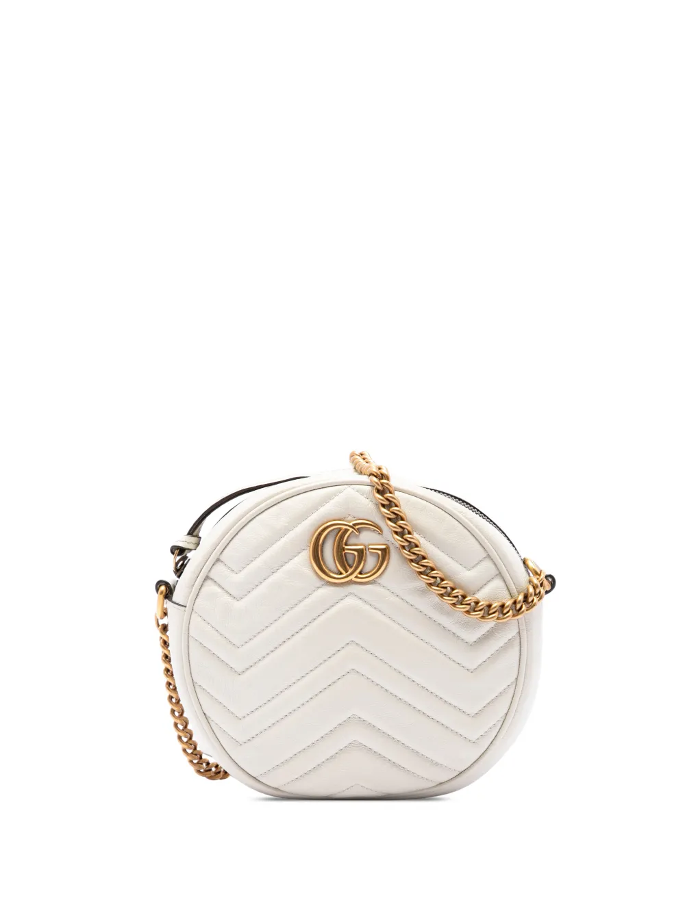 Gucci Pre-Owned Borsa a tracolla GG Marmont tonda mini in pelle di vitello matelassé 2016-2026 - Bianco