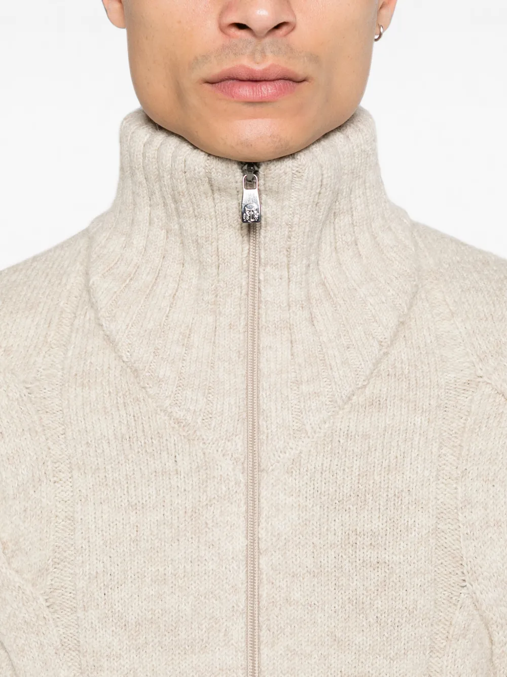 Corneliani Kabelgebreide trui met rits Beige