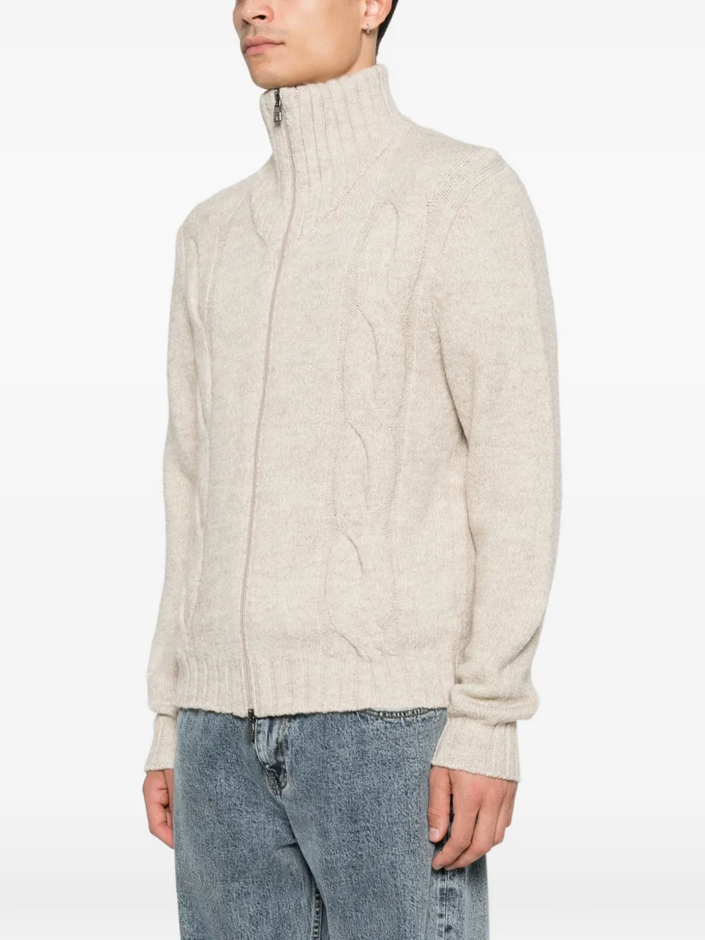 Corneliani Kabelgebreide trui met rits Beige