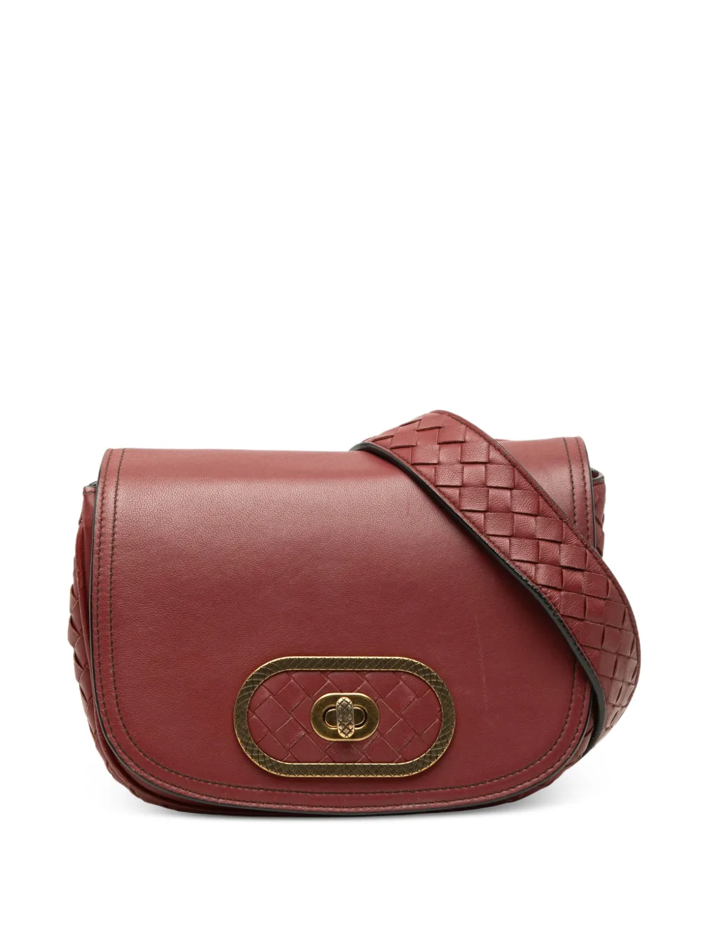 Bottega Veneta Pre-Owned Borsa a tracolla Luna in nappa con design Intrecciato 2012-2026 - Rosso