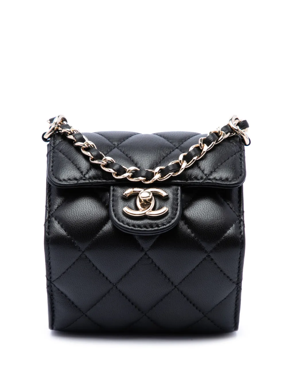 CHANEL Pre-Owned 2021-2026 CC Quilted Lambskin Foldable Jewelry Box with Chain crossbody bag - Black