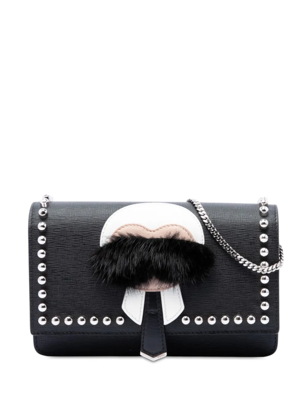 Fendi Pre-Owned 2010-2026 Karlito Wallet on Chain Umhängetasche aus Leder mit Nieten - Schwarz