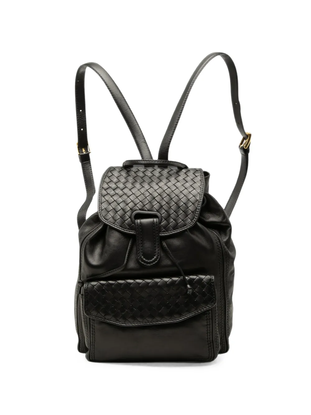 Bottega Veneta Pre-Owned 20th Century Nappa Intrecciato Trimmed Drawstring Flap backpack - Nero
