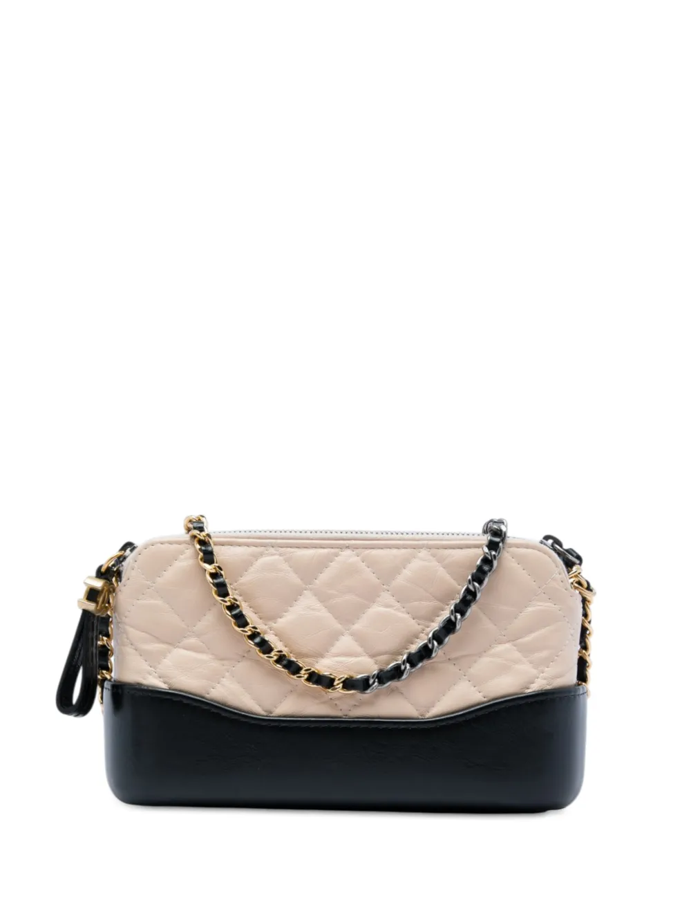 CHANEL Pre-Owned 2018 Bicolor Aged Calfskin Gabrielle Double Zip Clutch with Chain crossbody bag - Neutrals