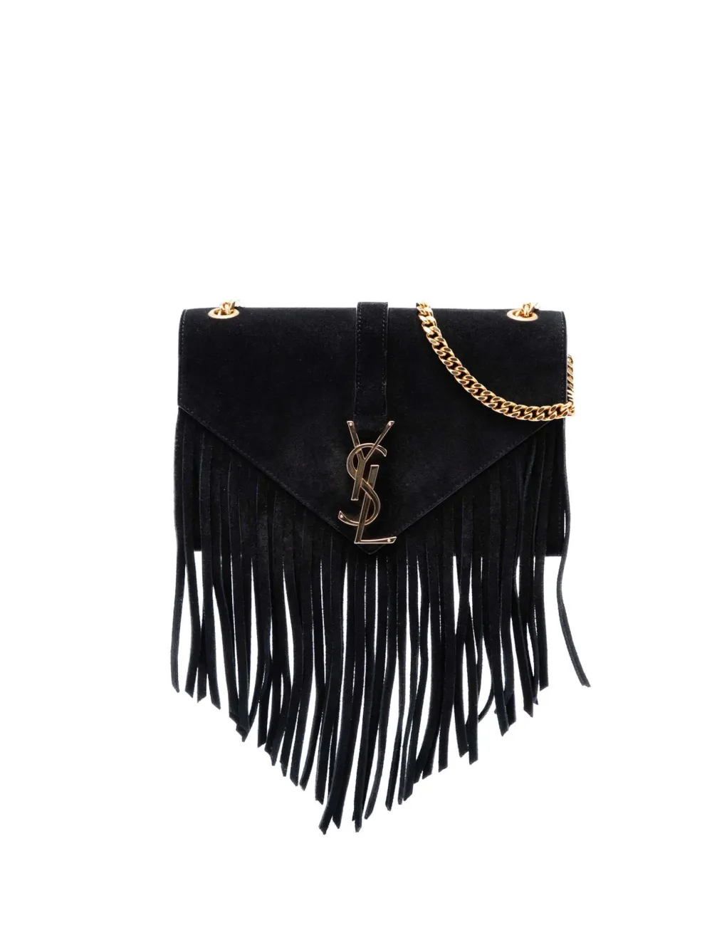 Saint Laurent Pre-Owned 2015 Small Suede Monogram Envelope Fringe crossbody bag - Nero