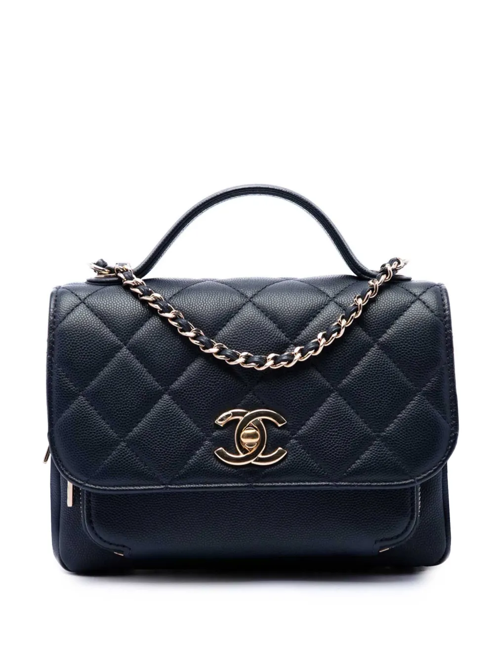 CHANEL Pre-Owned 2019 Mini Quilted Caviar Business Affinity Top Handle Flap satchel - Blu