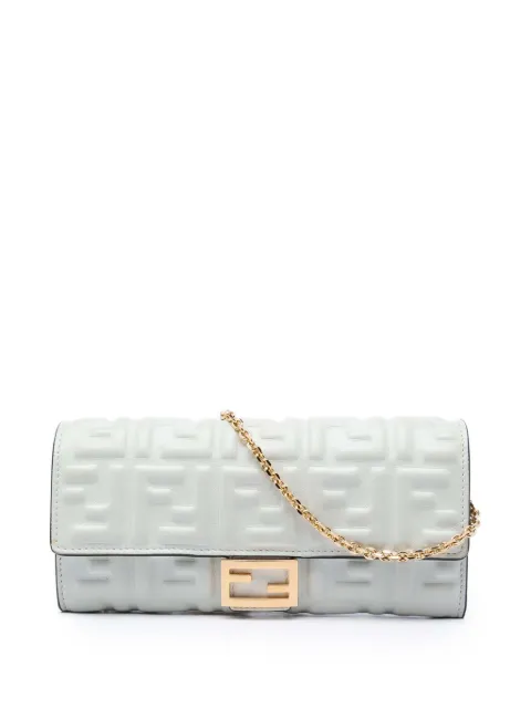Fendi Pre-Owned 2021 Zucca Embossed Nappa Baguette Continental Wallet With Chain crossbody bag