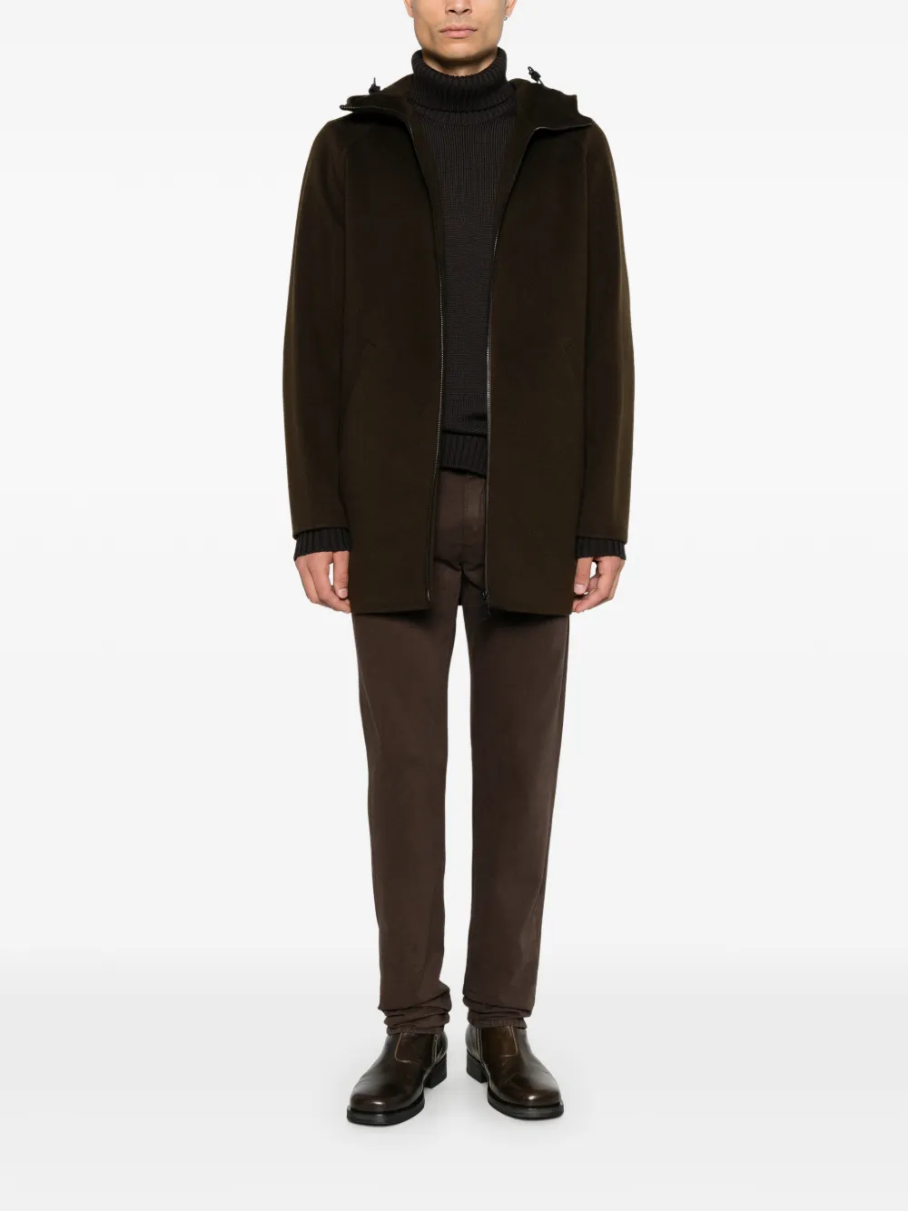 ASPESI Super Doppel hooded zip-up coat Bruin