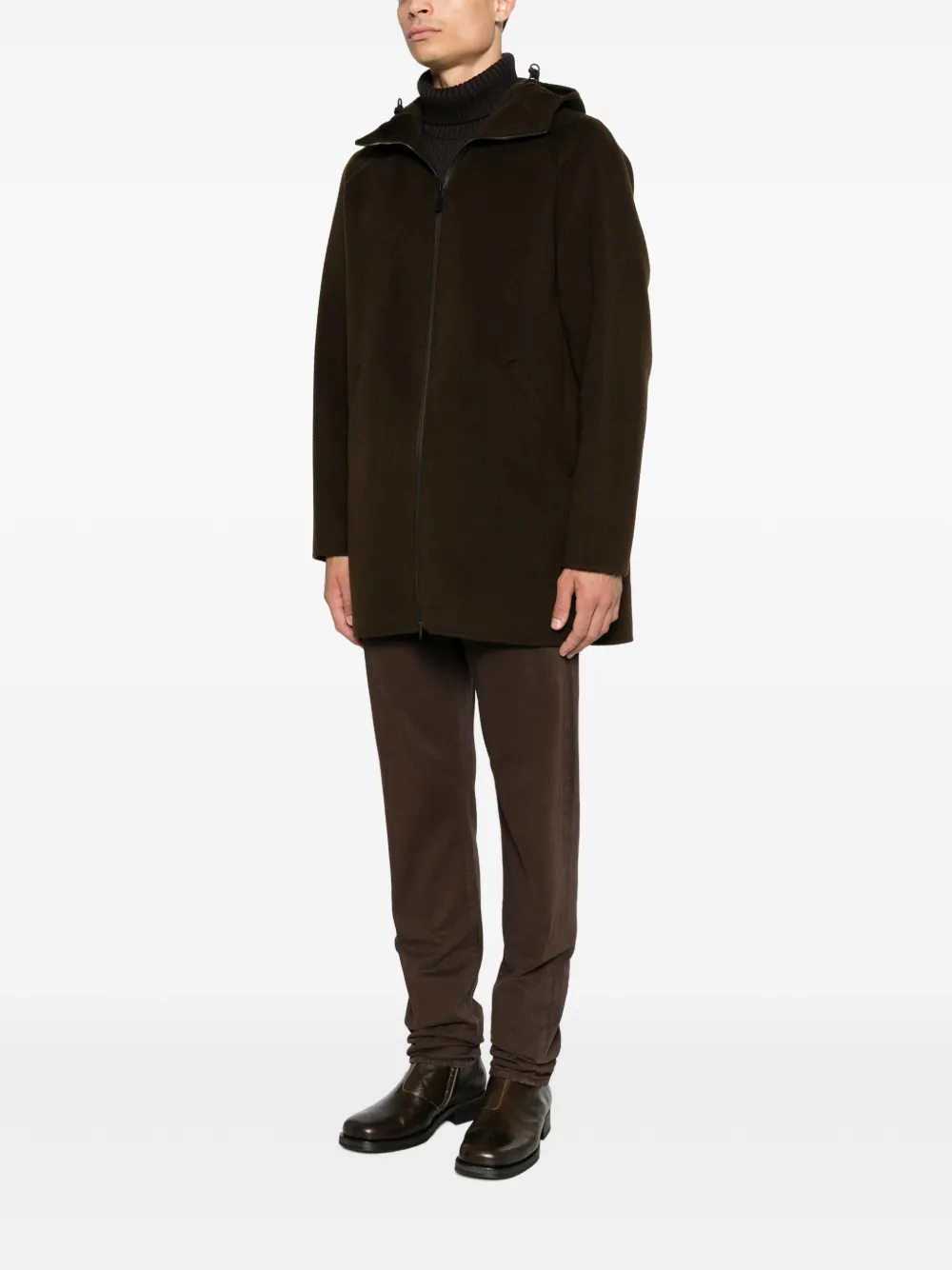 ASPESI Super Doppel hooded zip-up coat Bruin
