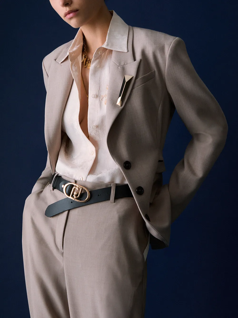 LIU JO Mélange blazer met gespen Beige