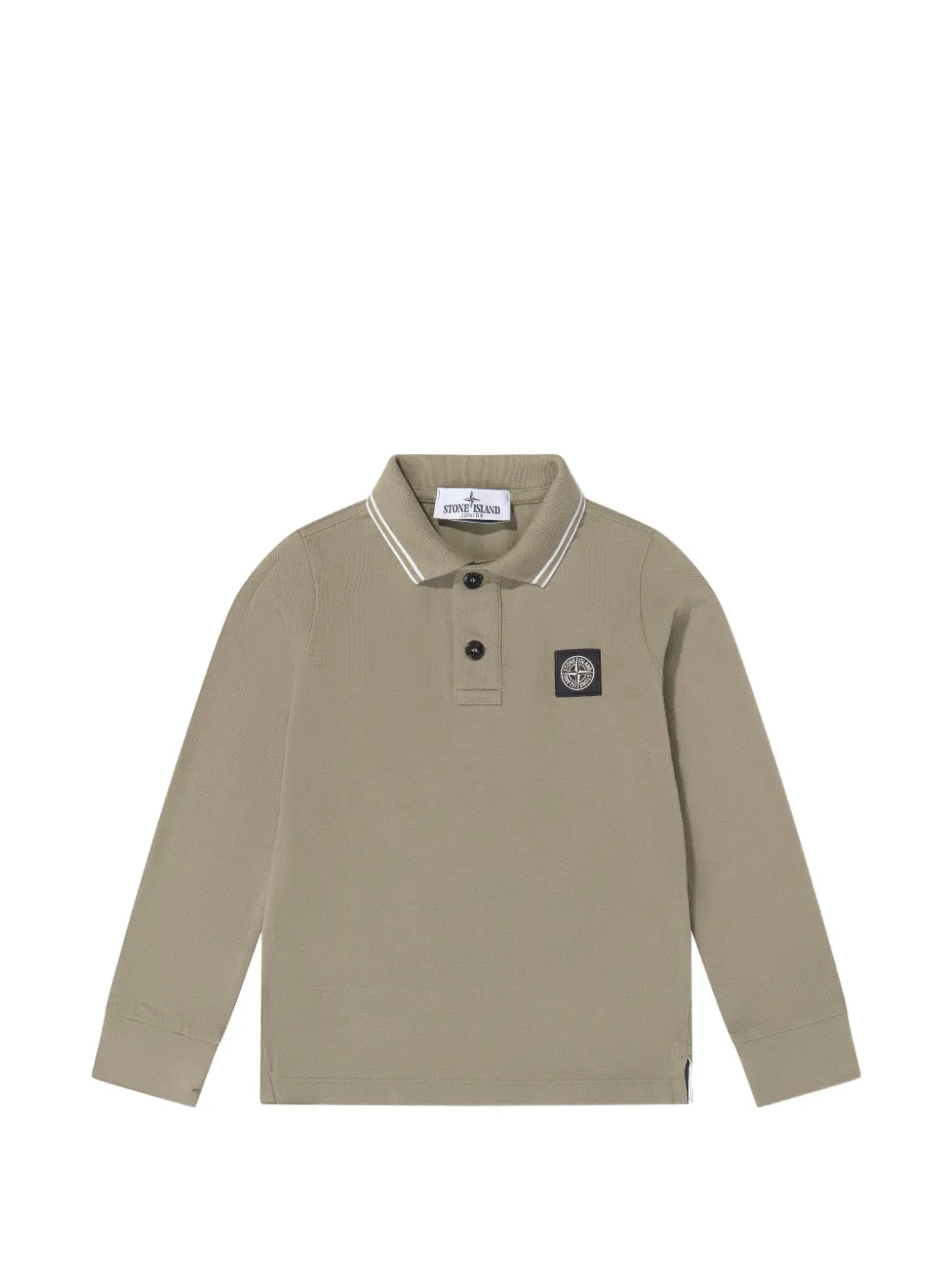Stone Island Junior logo-patch long-sleeve polo shirt - Toni neutri