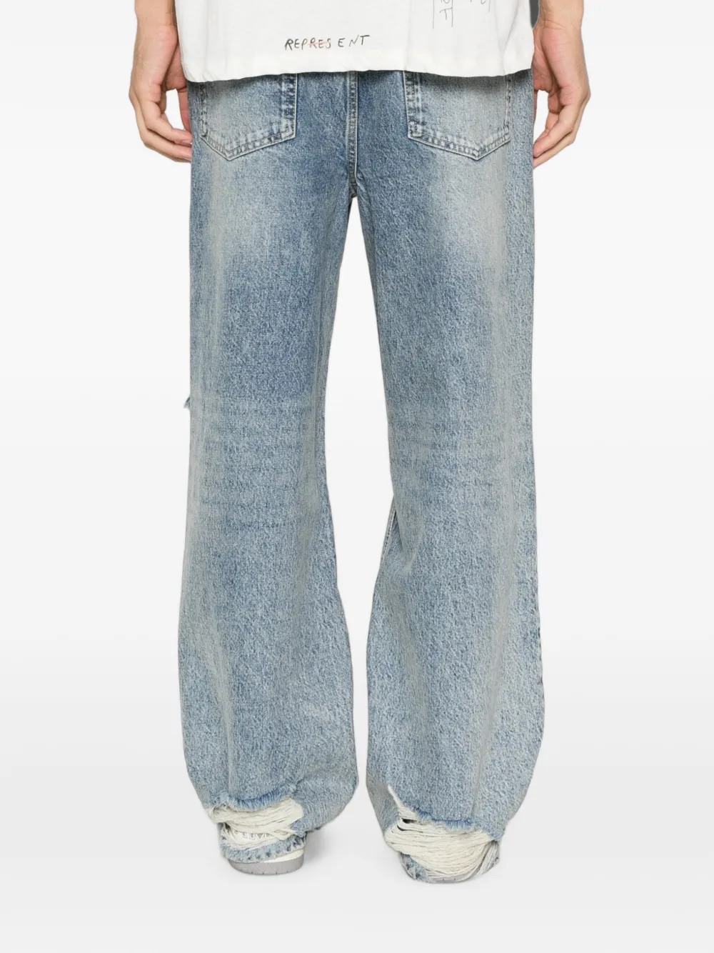 Represent R3 gerafelde jeans met wijde pijpen Blauw
