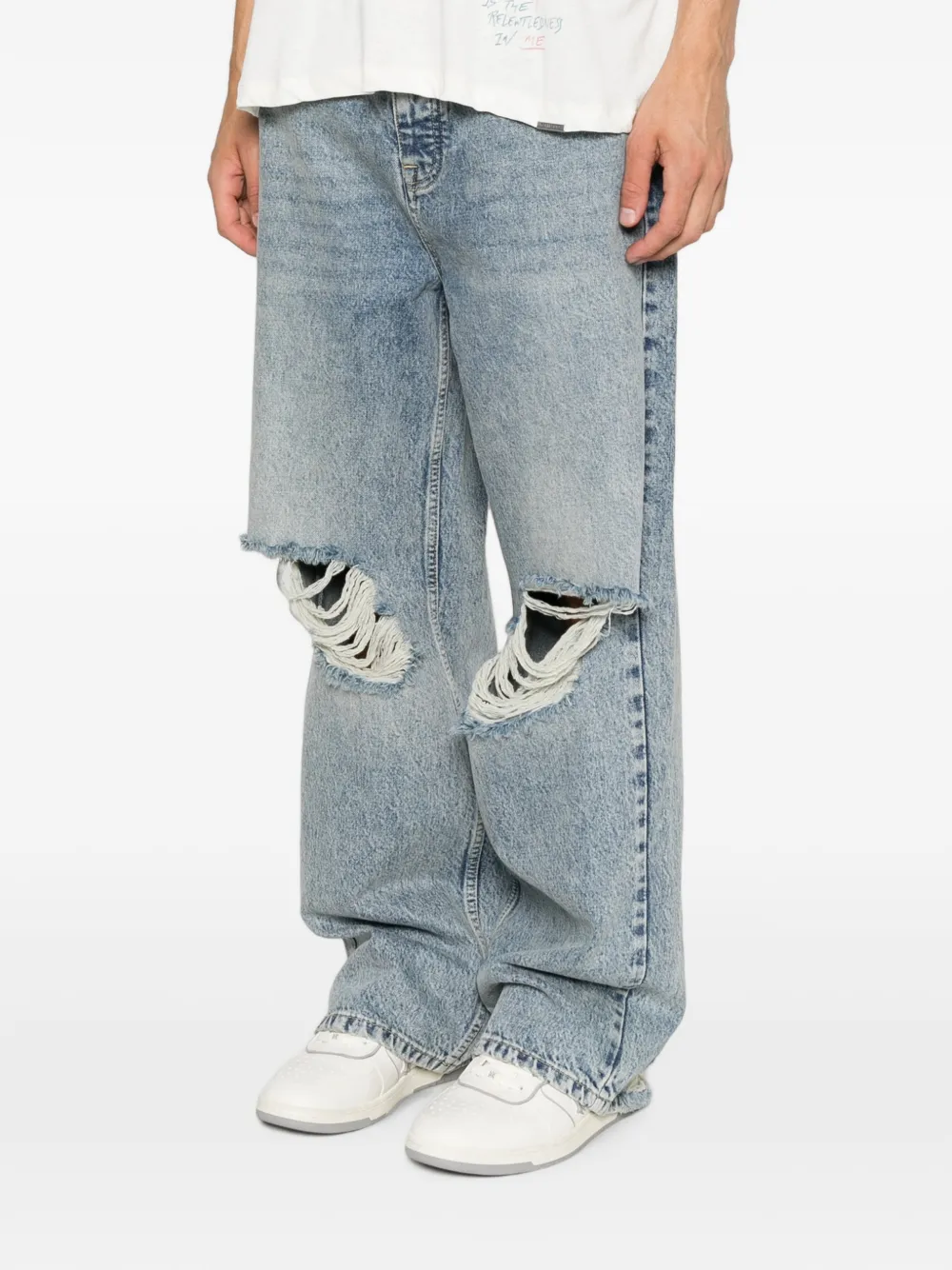 Represent R3 gerafelde jeans met wijde pijpen Blauw