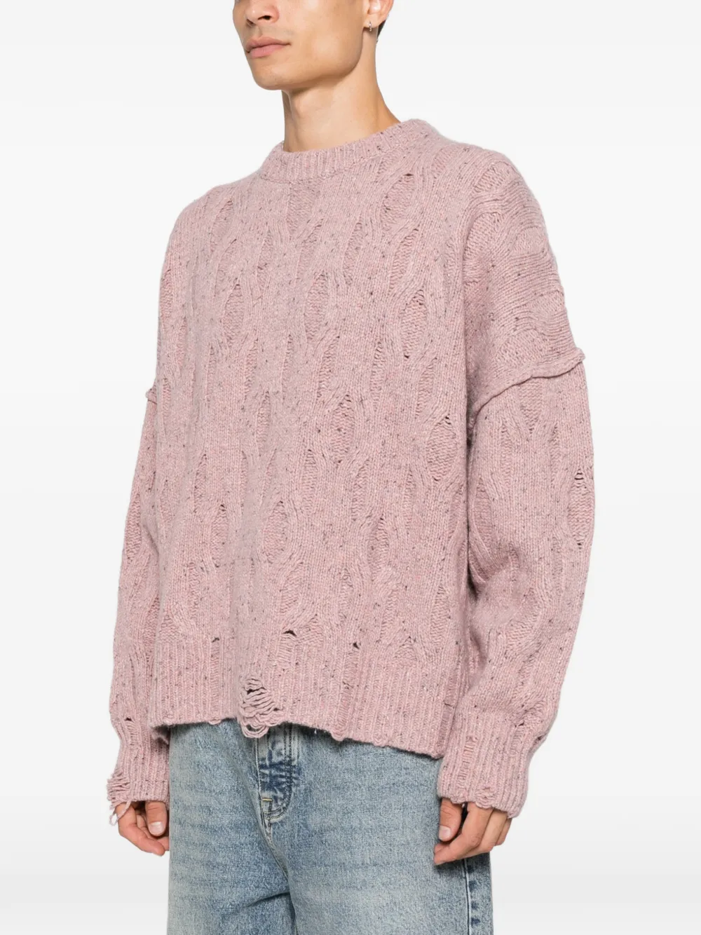 Represent Gerafelde kabelgebreide trui Roze