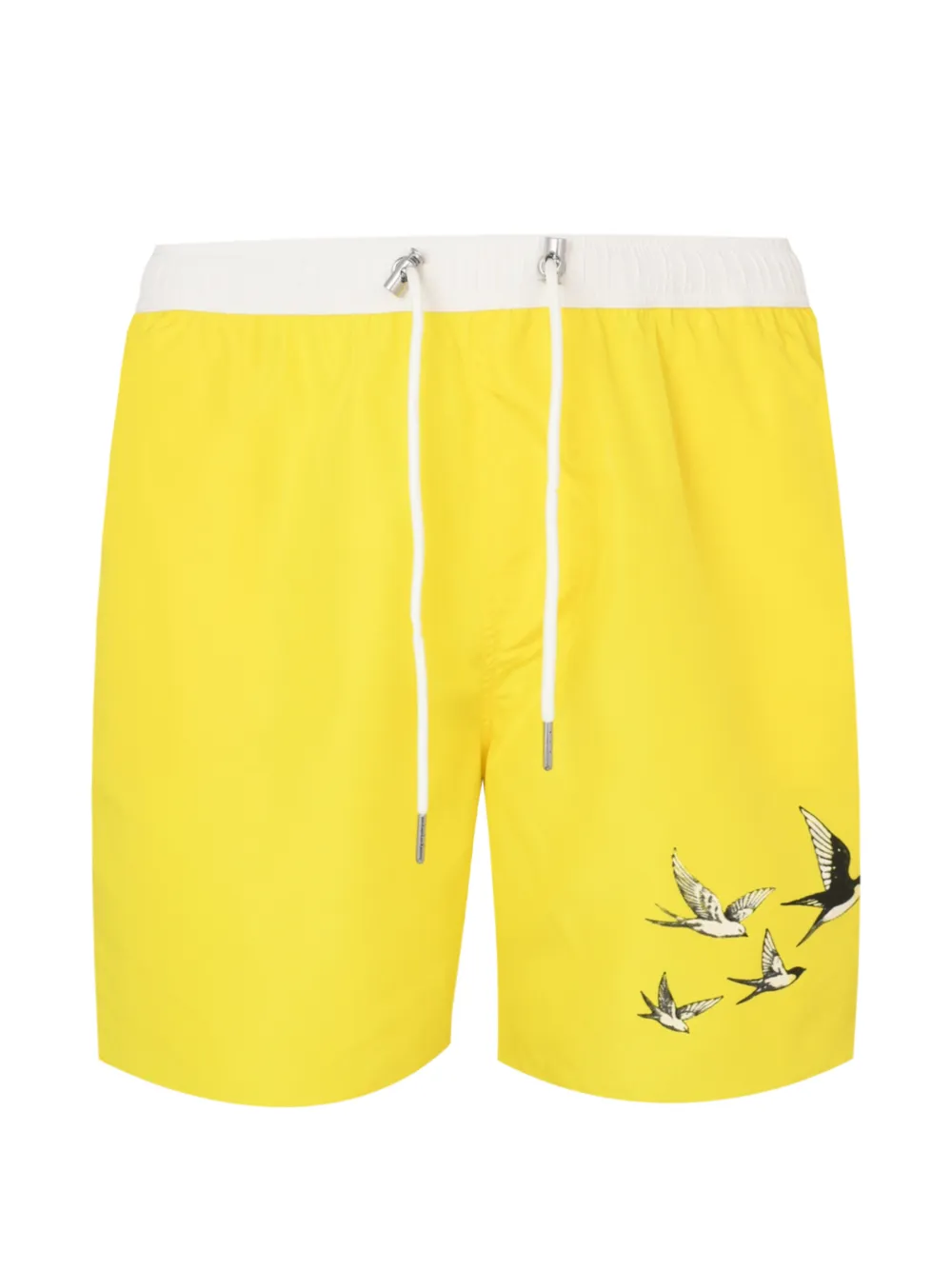 Exit Society Bird-print Drawstring Swim Shorts In Yellow