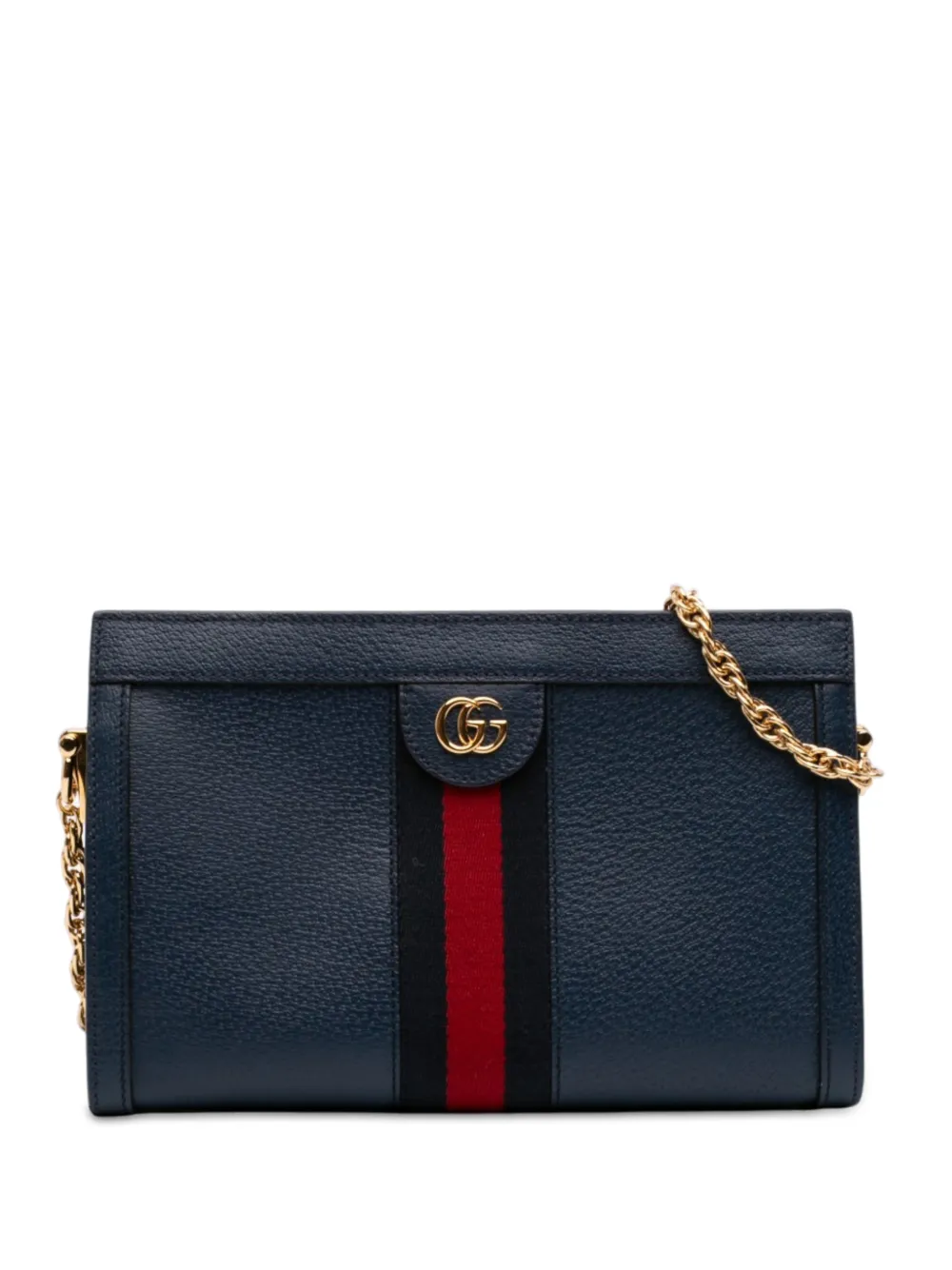 Gucci Pre-Owned 2016-2026 Small Calfskin Web Ophidia Chain crossbody bag - Blu