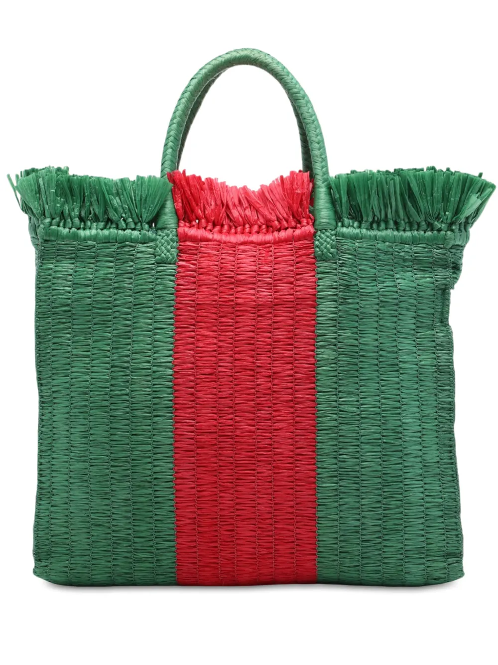 Gucci Pre-Owned Borsa tote Cestino in rafia con decorazione Web 2000-2015 - Verde