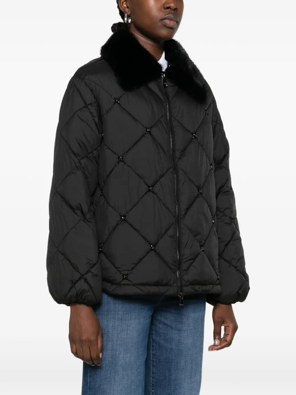 ERMANNO FIRENZE quilted faux-fur-collar jacket Zwart