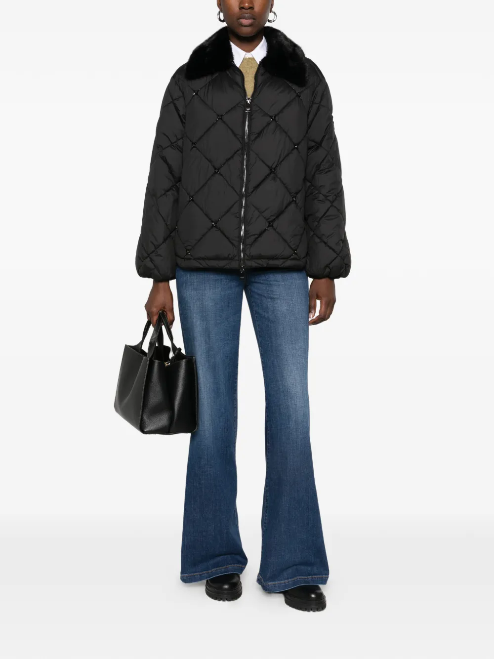 ERMANNO FIRENZE quilted faux-fur-collar jacket Zwart