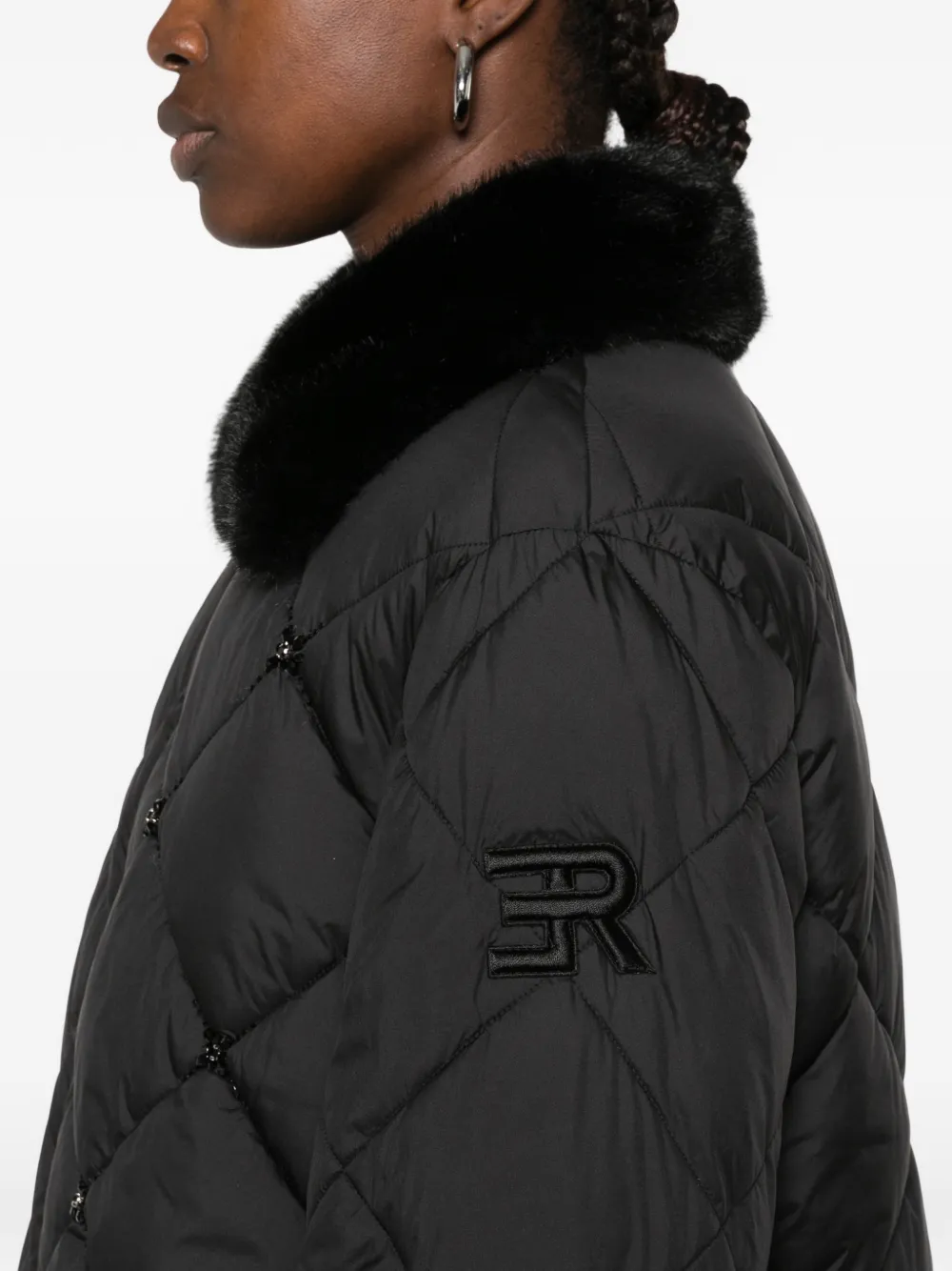 ERMANNO FIRENZE quilted faux-fur-collar jacket Zwart