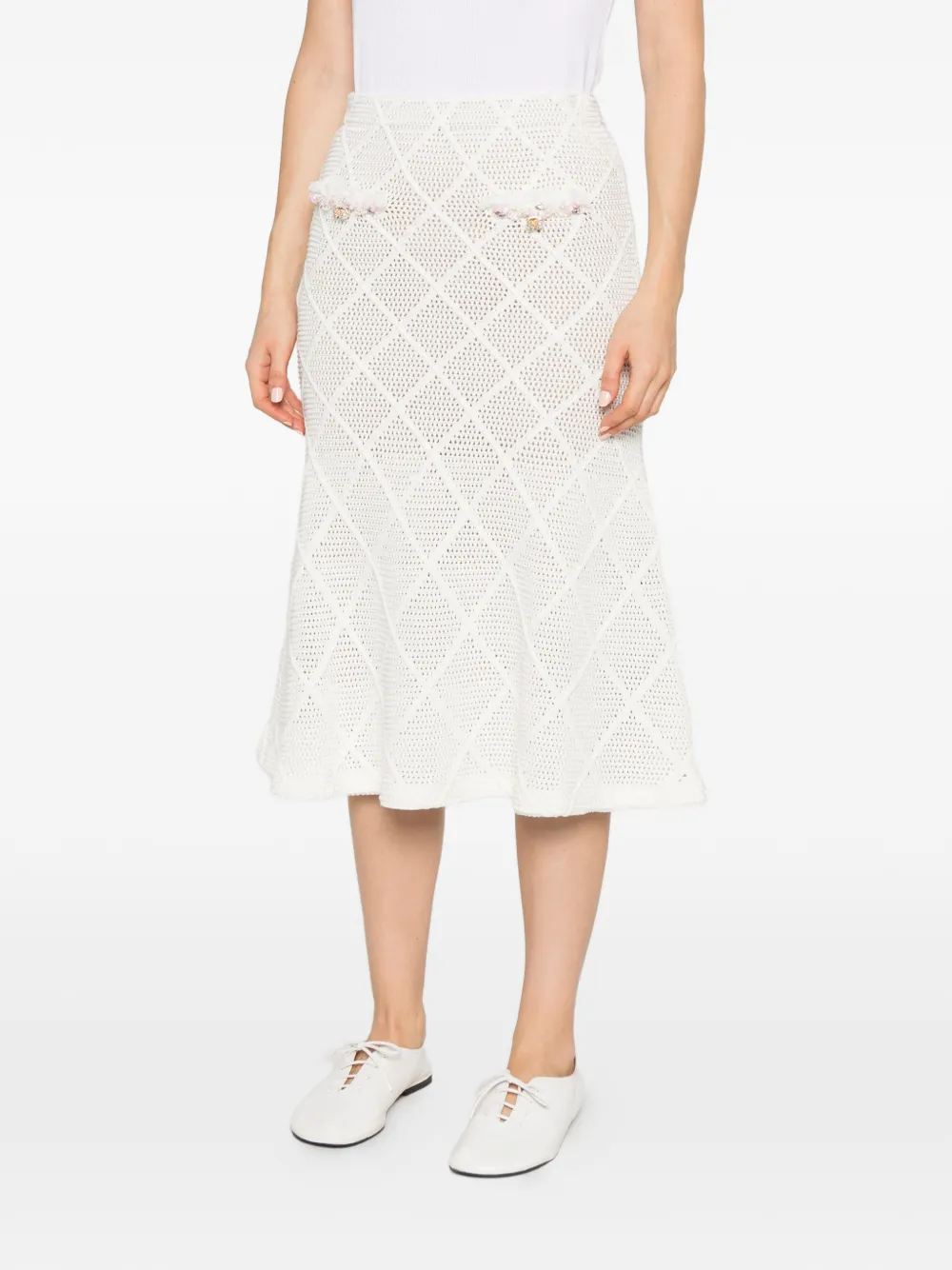 Self-Portrait diamond-knit midi skirt Wit
