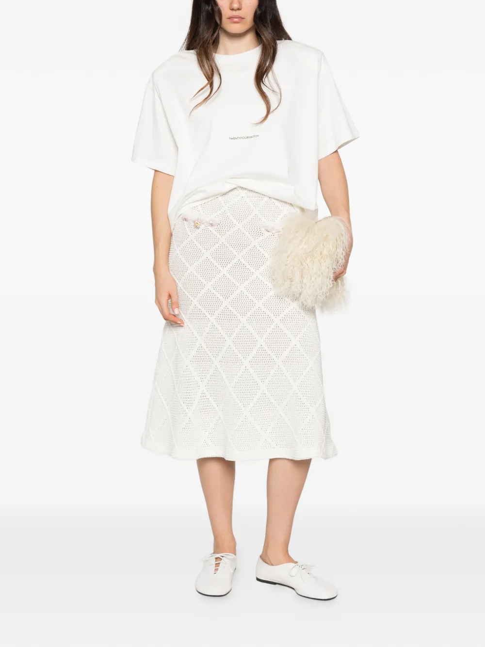 Self-Portrait diamond-knit midi skirt Wit