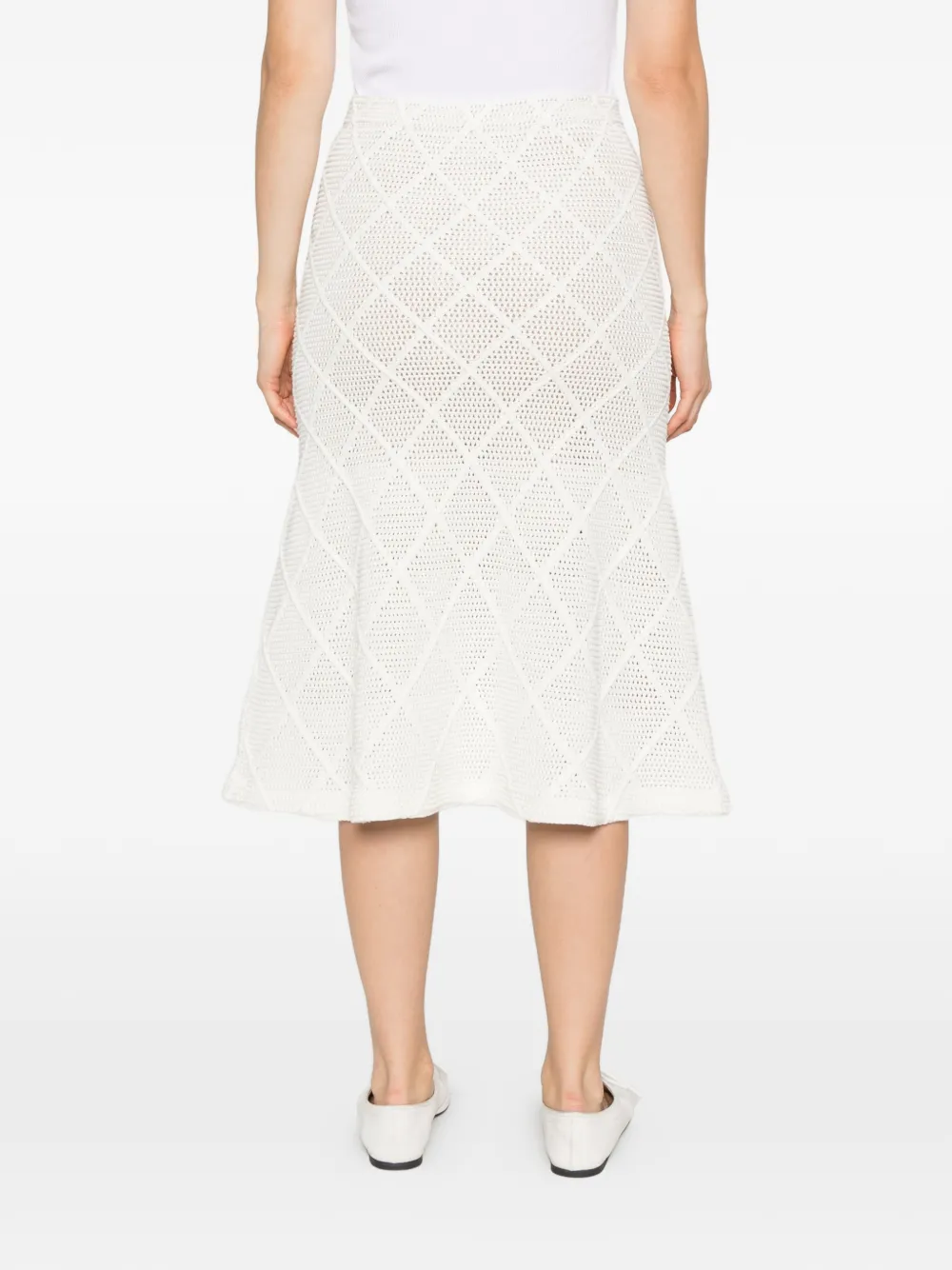 Self-Portrait diamond-knit midi skirt Wit