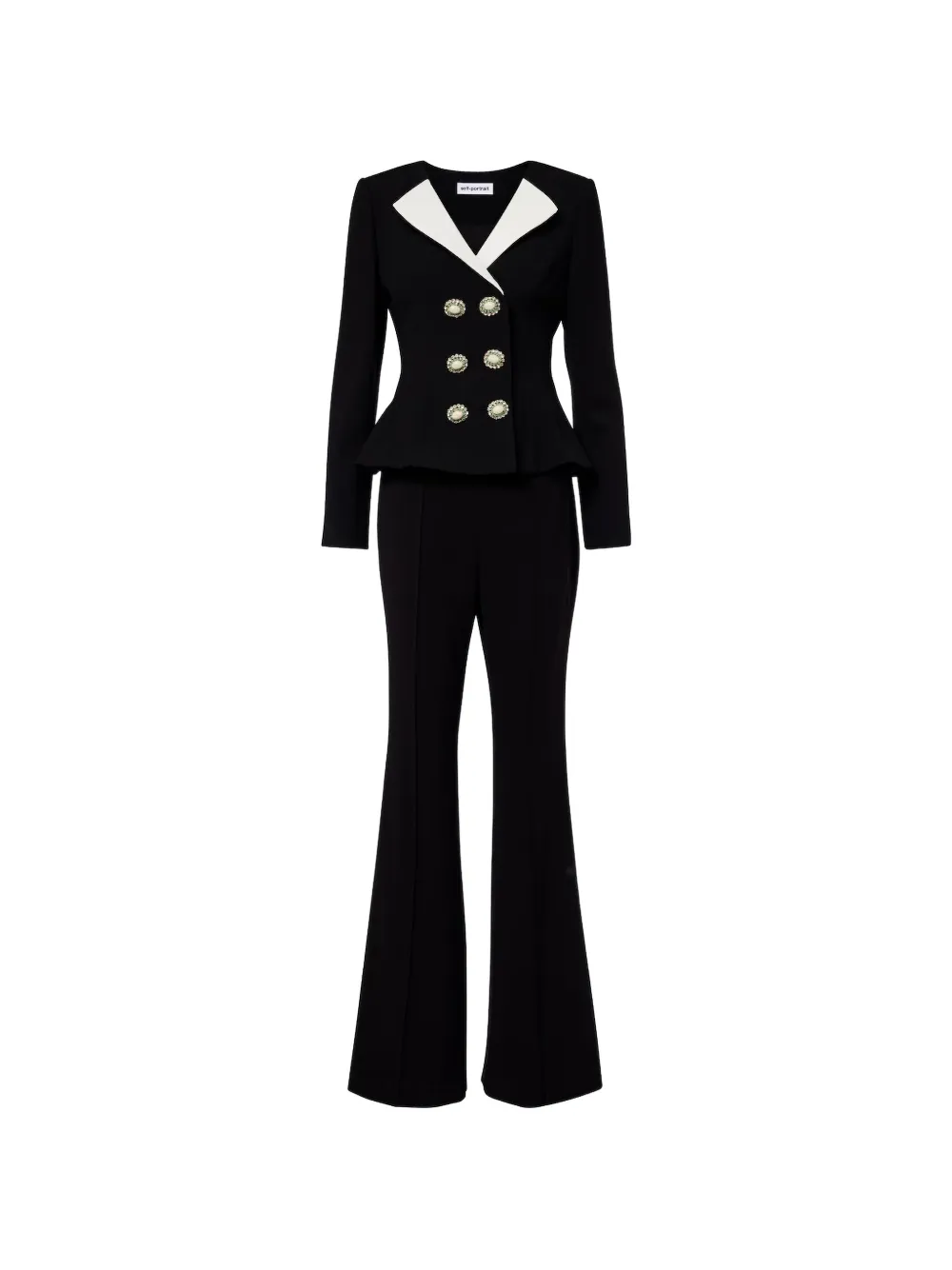 Self-Portrait embellished-button peplum jumpsuit - Nero