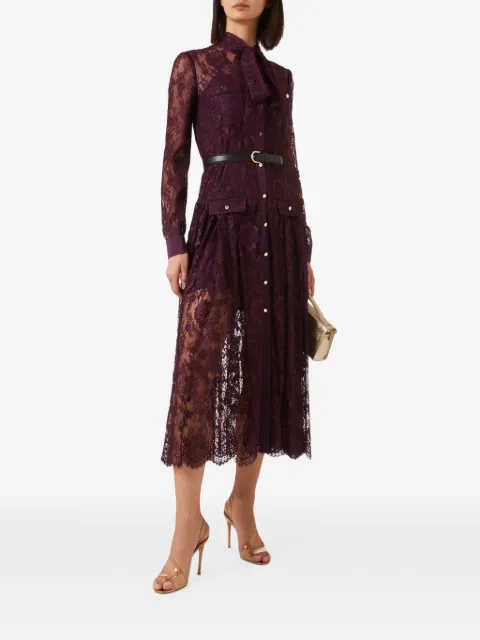 Self-Portrait lace-overlay pussy-bow midi dress