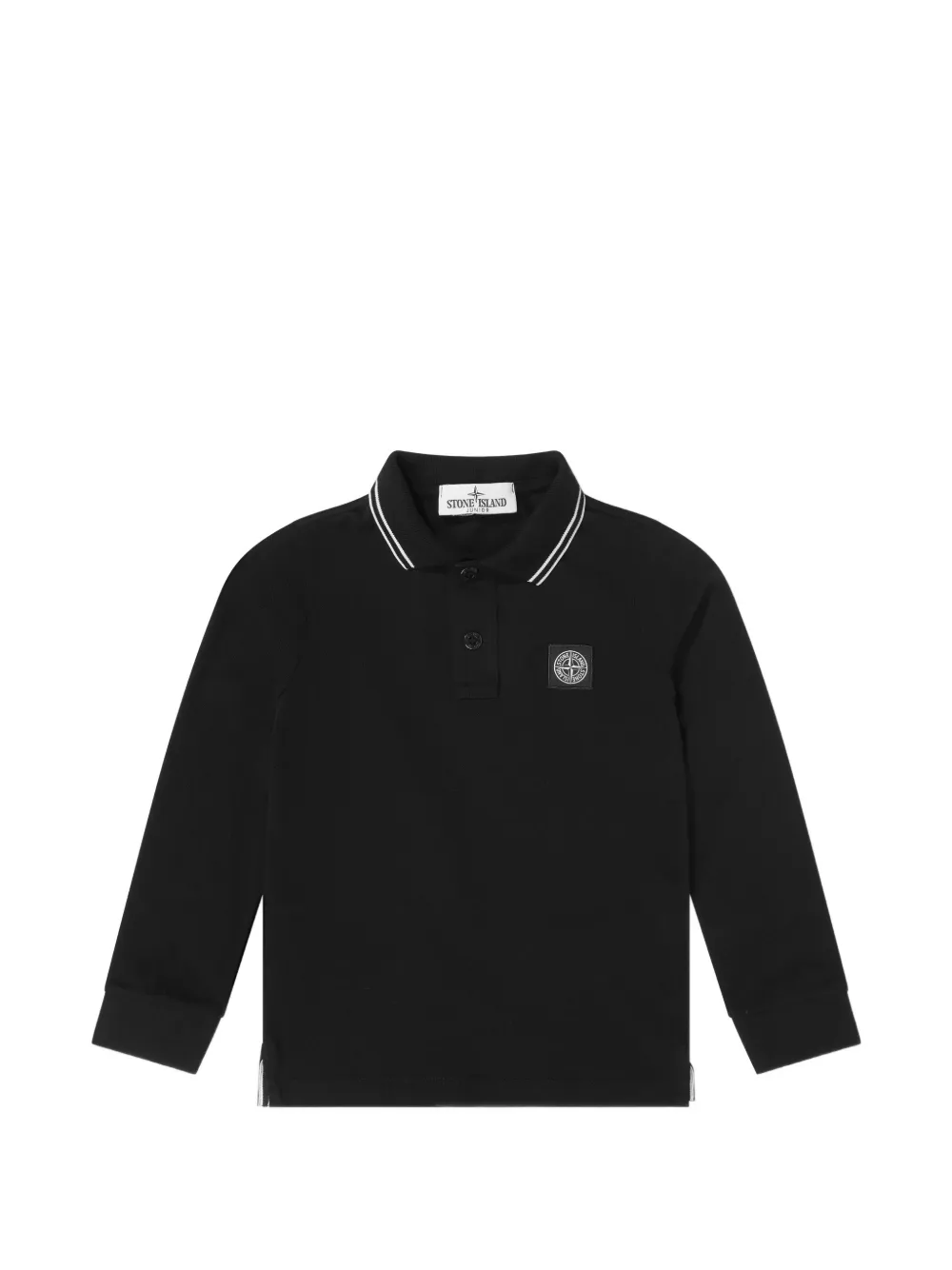 Stone Island Junior logo-patch long-sleeve polo shirt - Nero