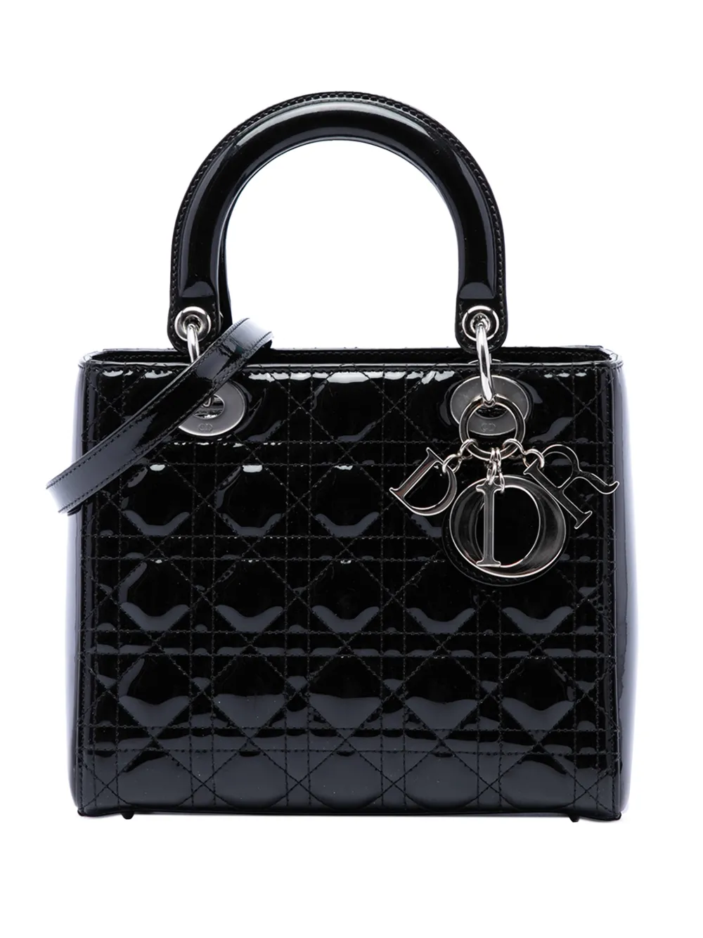 Christian Dior Pre-Owned 2012 Medium Patent Cannage Lady Dior satchel - Black