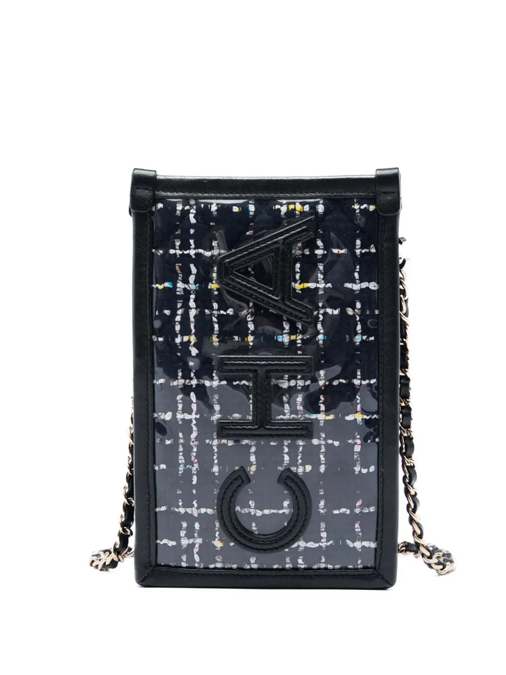 CHANEL Pre-Owned 2019 Tweed and PVC Phone Pouch with Chain crossbody bag - Nero