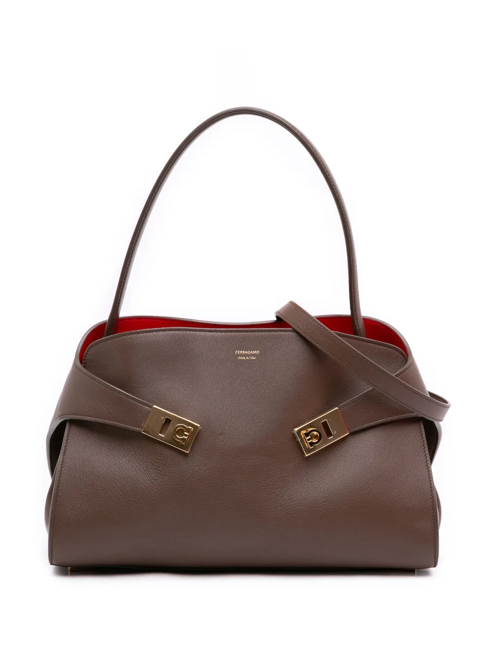 Ferragamo Pre-Owned 2021-2026 Medium Bicolor Calfskin Hug satchel - Marrone