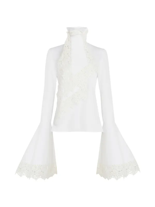 A.W.A.K.E. Mode Jabot Bell-sleeve Top in White