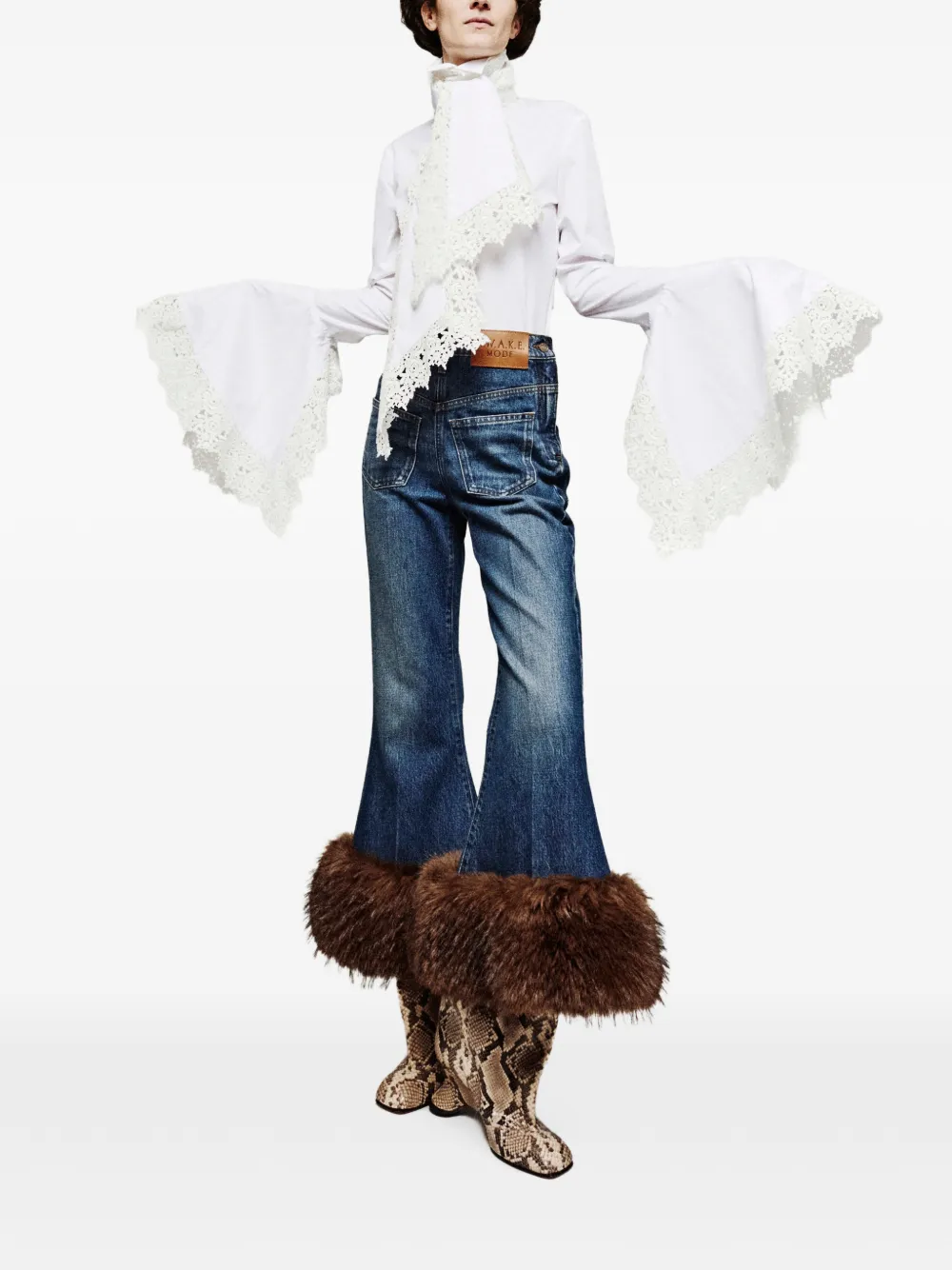 A.W.A.K.E. Mode Jabot Bell-sleeve Top in White, view 3