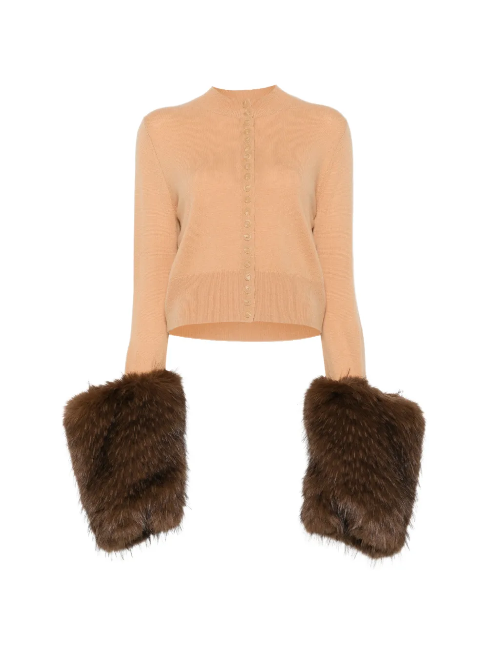 A.w.a.k.e. Faux-fur-trim Cardigan In Gold