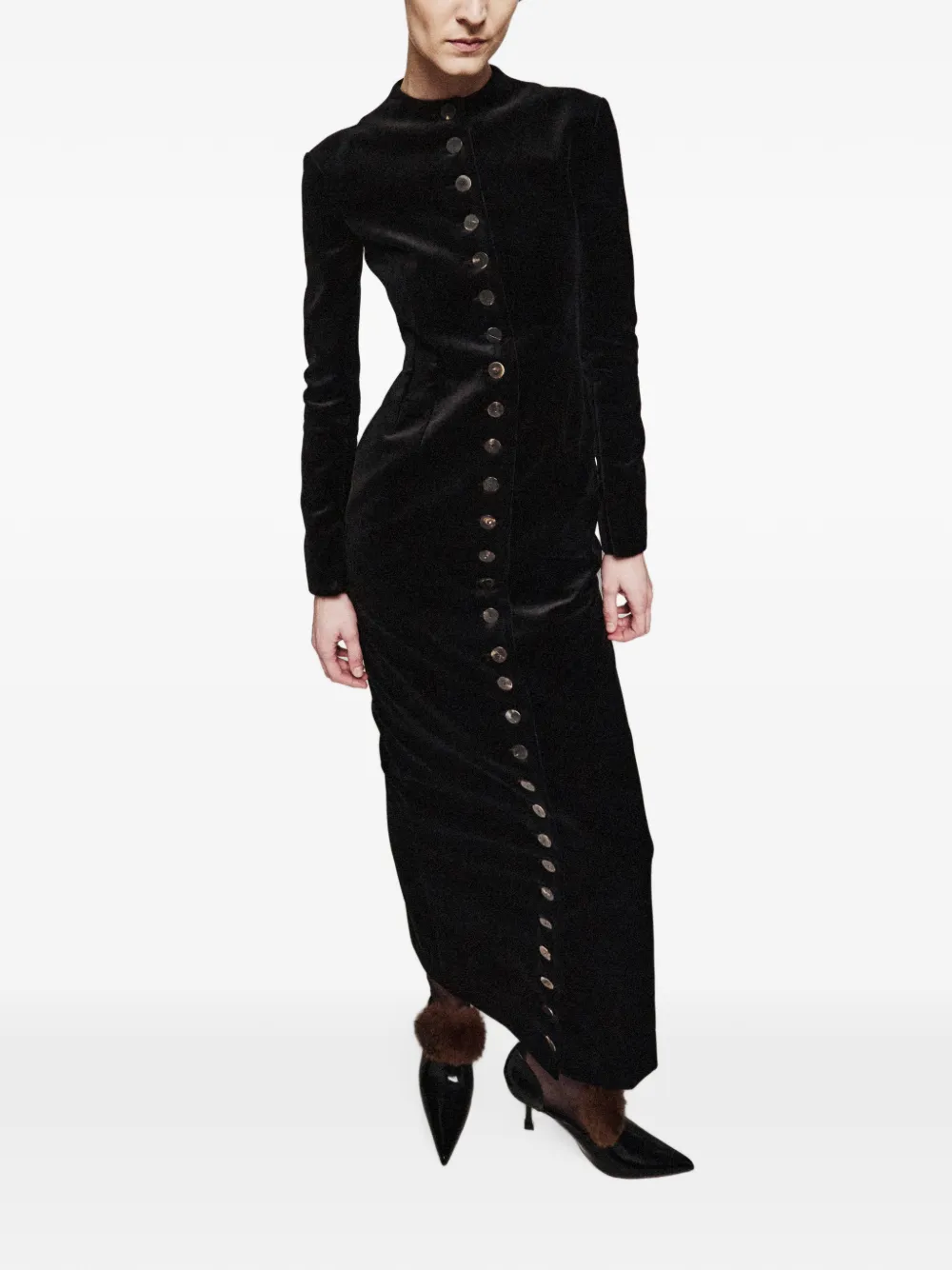 A.W.A.K.E. Mode Getailleerde maxi-jurk met knopen Zwart