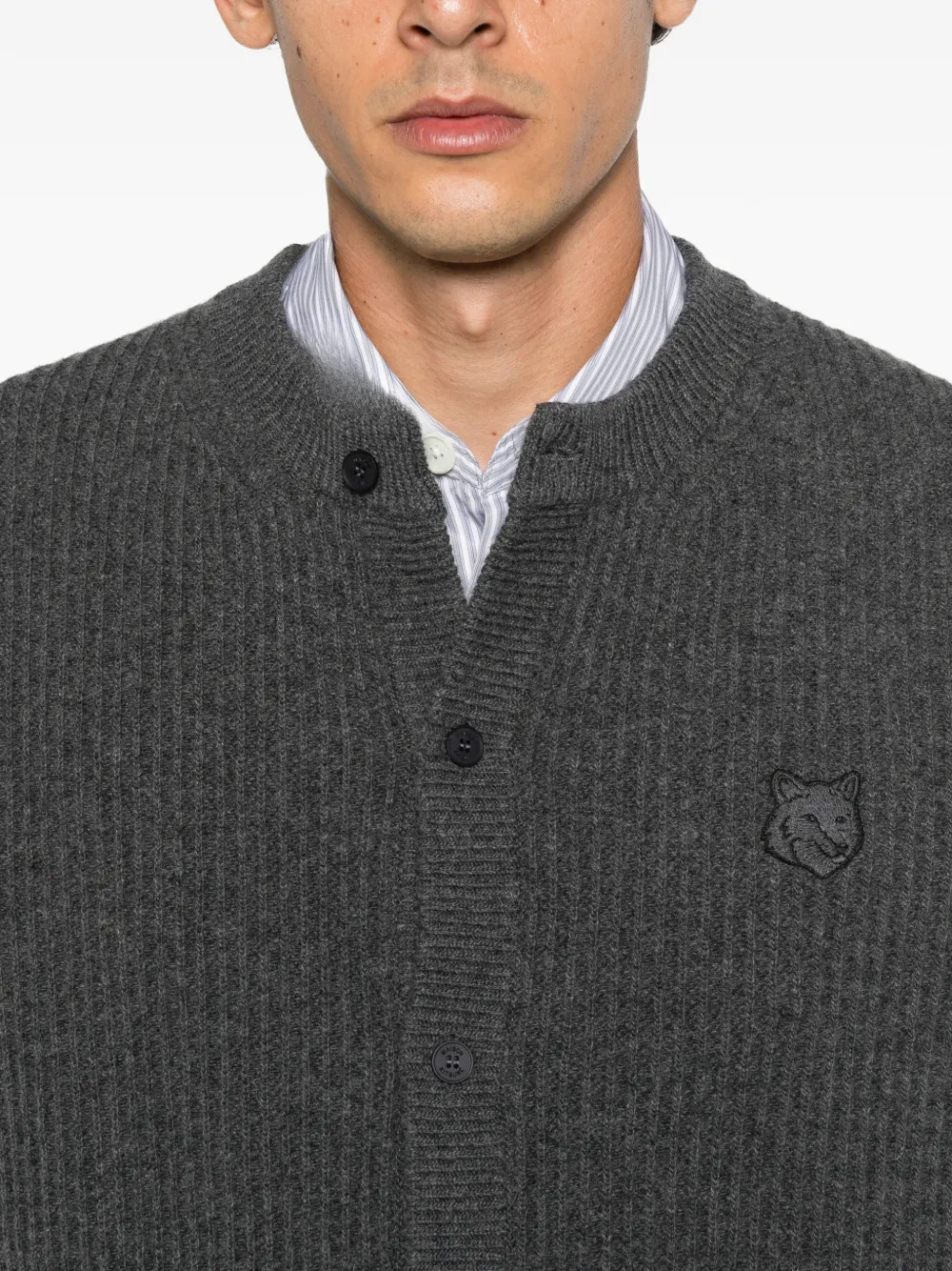 Maison Kitsuné Fox Head ribgebreid vest Grijs