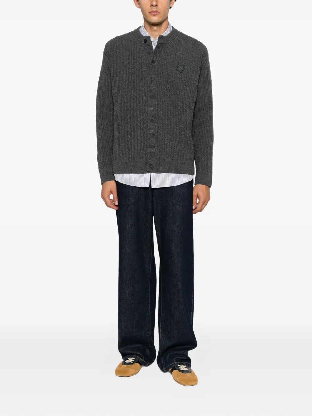 Maison Kitsuné Fox Head ribgebreid vest Grijs