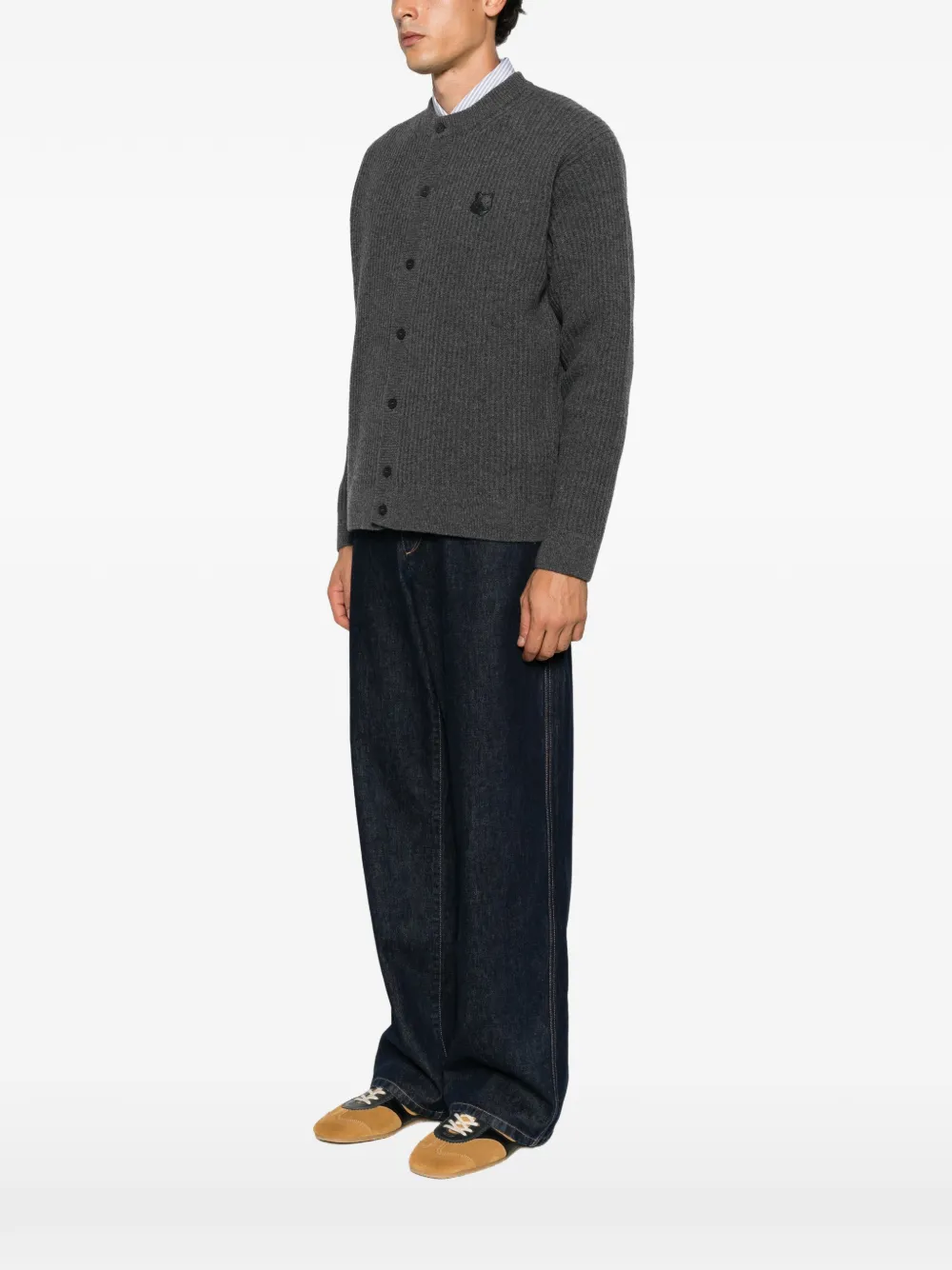 Maison Kitsuné Fox Head ribgebreid vest Grijs