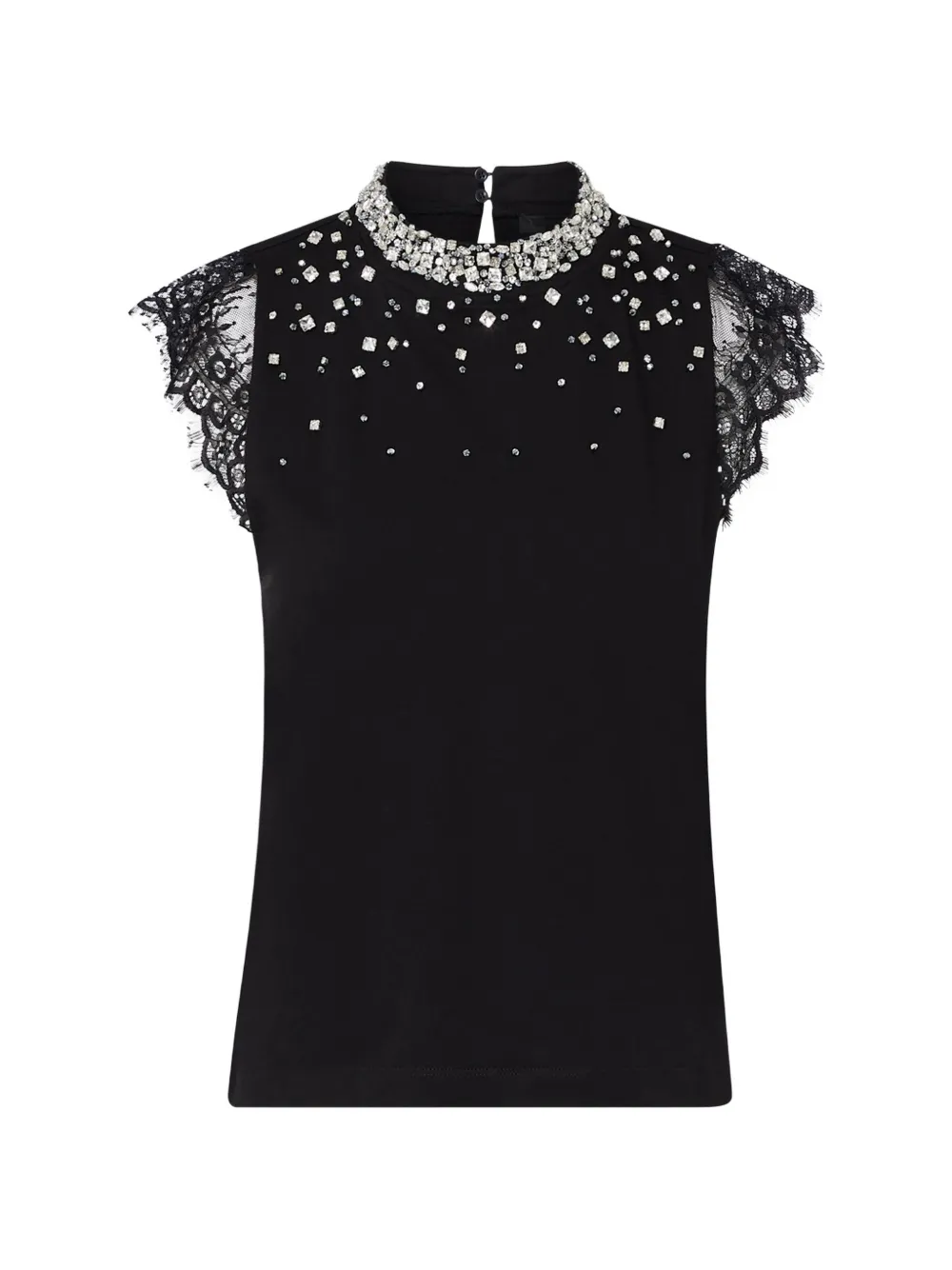 LIU JO T-shirt with lace and rhinestones - Nero