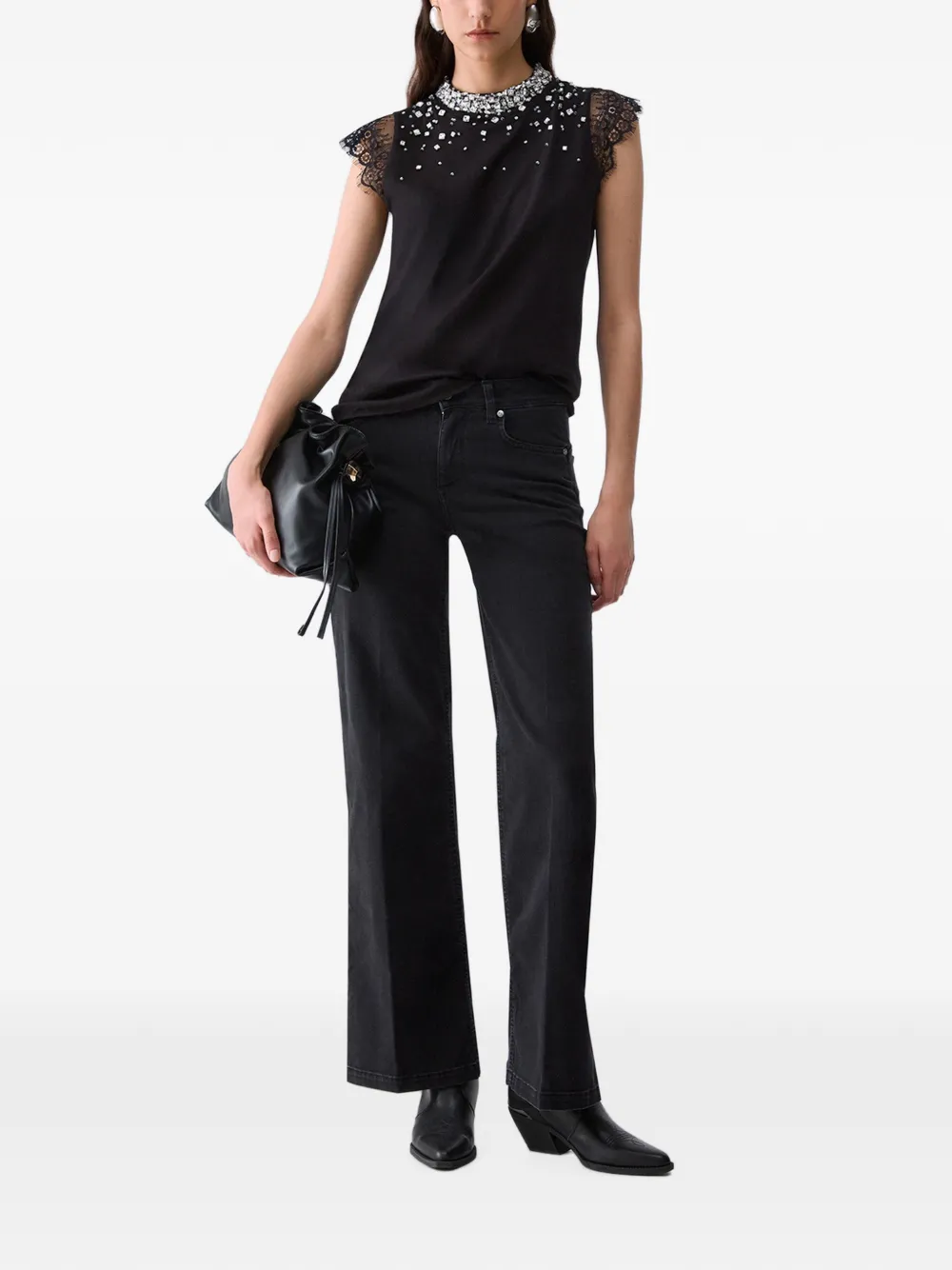 LIU JO T-shirt met kant en stras Zwart