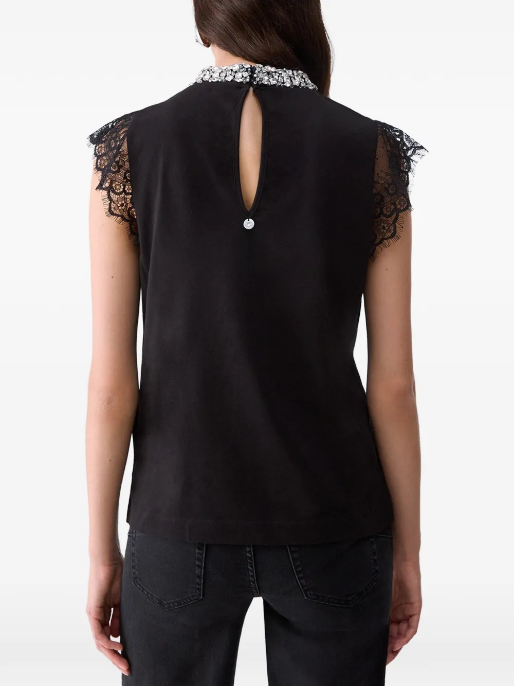 LIU JO T-shirt met kant en stras Zwart