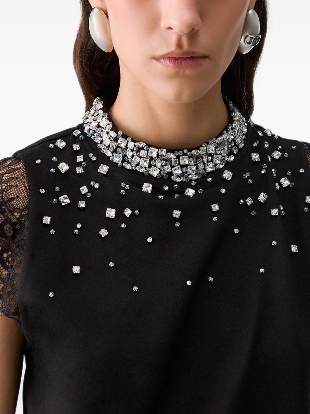 LIU JO T-shirt met kant en stras Zwart